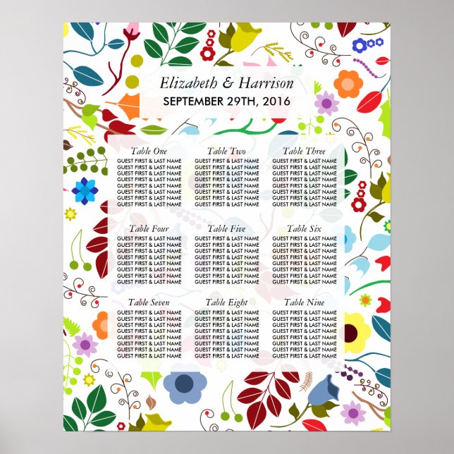 Modern Boho Chic Floral Wedding Seating Chart (Front)