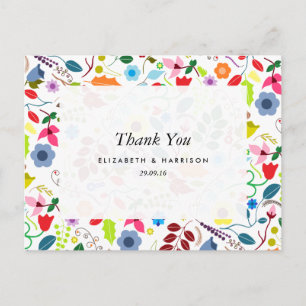 Modern Boho Chic Floral Wedding Thank You Postcard