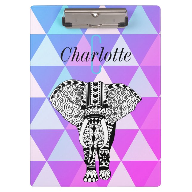 Modern Boho Chic Geometric Tribal Elephant Clipboard (Front)