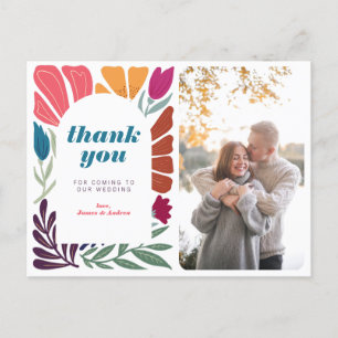 Modern Boho Chic Retro Colourful Floral Thank You Announcement Postcard