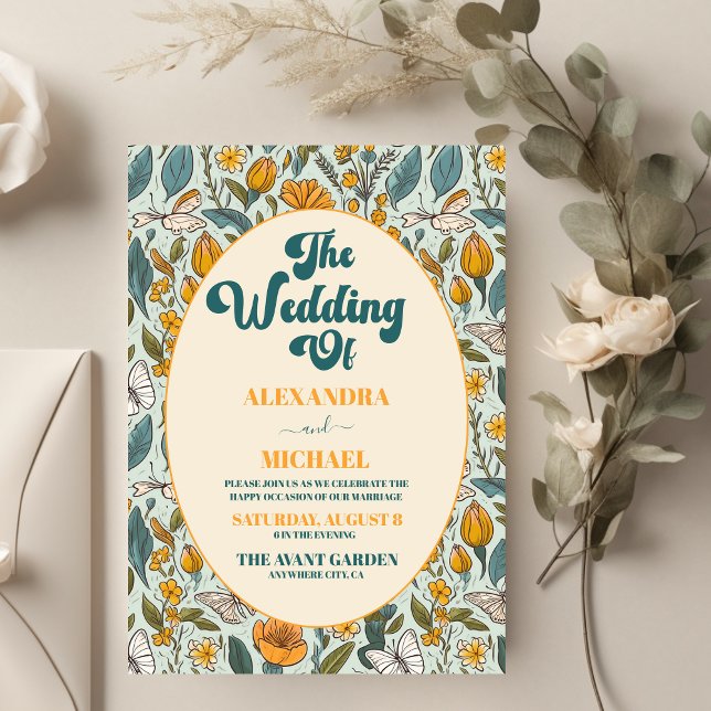 Modern Boho Chic Retro Colourful Floral Wedding  Invitation (Creator Uploaded)