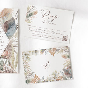Modern Boho Chic Watercolor Pampas Floral Wedding RSVP Card