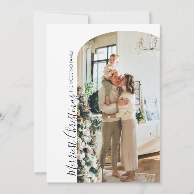 Modern Boho Christmas Card with Photo Arch (Front)