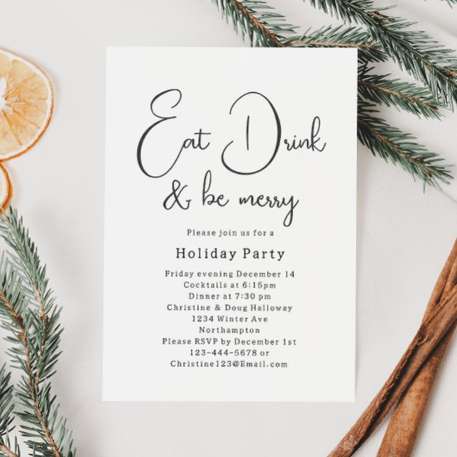 Modern Boho Christmas Eat Drink And Be Merry Party Invitation (Creator Uploaded)