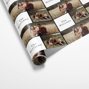 Modern Boho Christmas Family Photo Collage Wrapping Paper