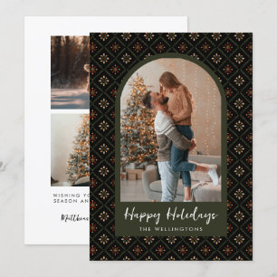 Modern Boho Christmas Holiday Pattern Arch Photo Card