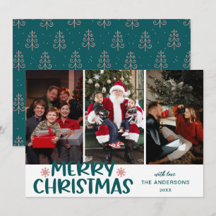 Modern Boho Christmas Tree Merry Christmas 3 Photo Holiday Card