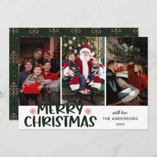 Modern Boho Christmas Tree Merry Christmas 3 Photo Holiday Card