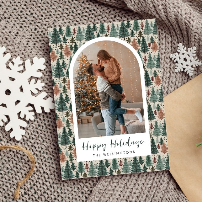 Modern Boho Christmas Tree Pattern Arch Photo Holiday Card (Creator Uploaded)