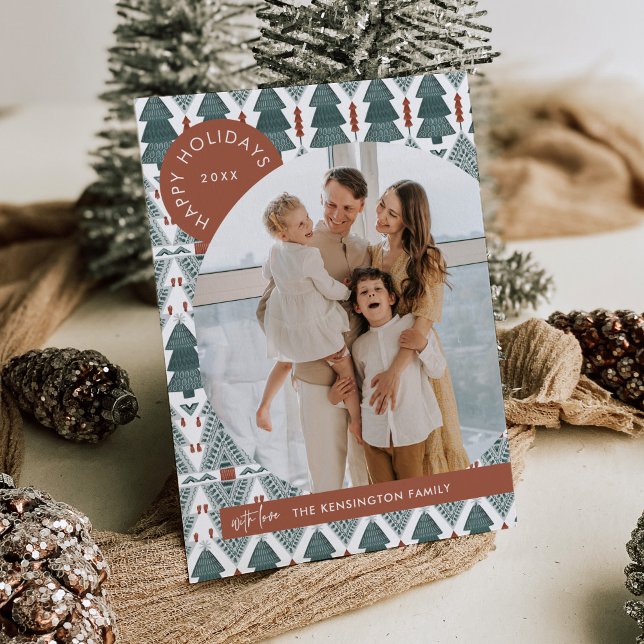 Modern Boho Christmas Tree Photo Holiday Card (Creator Uploaded)