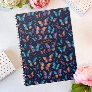Modern Boho Colourful Butterflies Pattern Name Notebook