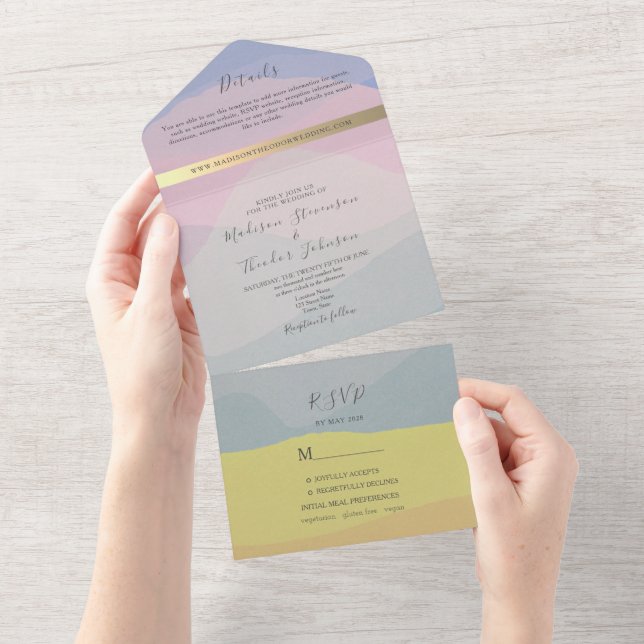 Modern Boho Colourful Photo Wedding  All In One Invitation (Tearaway)