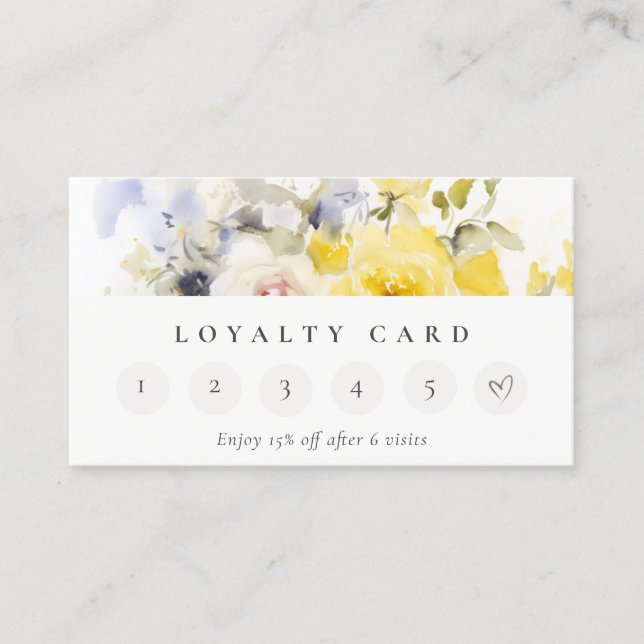 Modern Boho Colourful Rose Floral 6 Punch Loyalty  Business Card (Front)