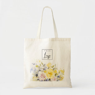 Modern Boho Colourful Rose Floral Business Logo Tote Bag