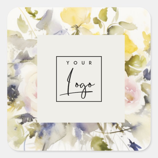 Modern Boho Colourful Rose Floral Logo Business Square Sticker (Front)