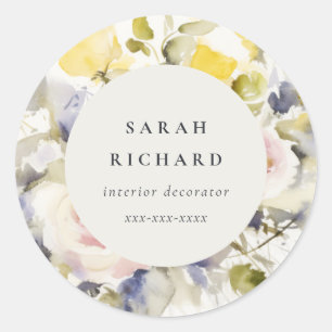 Modern Boho Colourful Vintage Rose Floral Business Classic Round Sticker