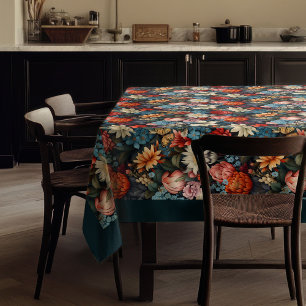 Modern Boho colourful wild flowers and butterflies Tablecloth