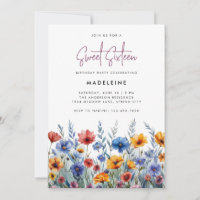 Modern Boho Colourful Wildflowers Sweet Sixteen