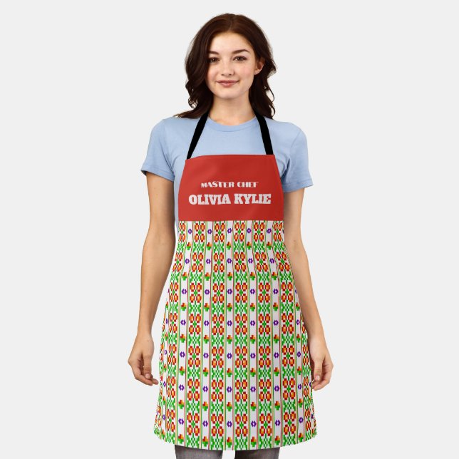 Modern Boho Cross Stitch Seamless Folk Pattern  Apron (Worn)