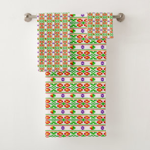 Modern Boho Cross Stitch Seamless Folk Pattern  Bath Towel Set
