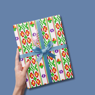 Modern Boho Cross Stitch Seamless Folk Pattern Wrapping Paper