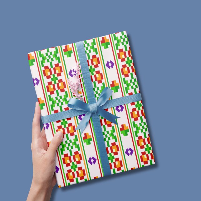 Modern Boho Cross Stitch Seamless Folk Pattern  Wrapping Paper (Creator Uploaded)