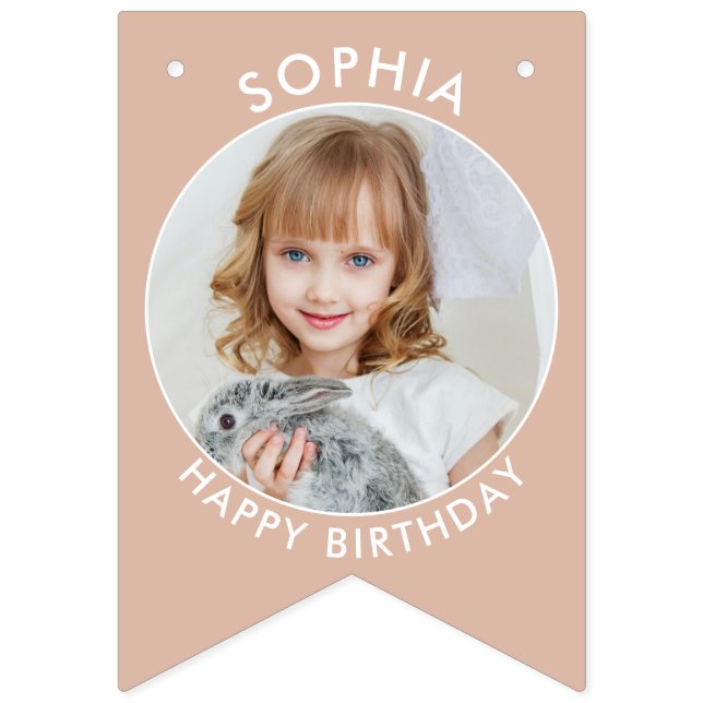 Modern Boho Custom birthday bunting with photos (Fourth Flag)