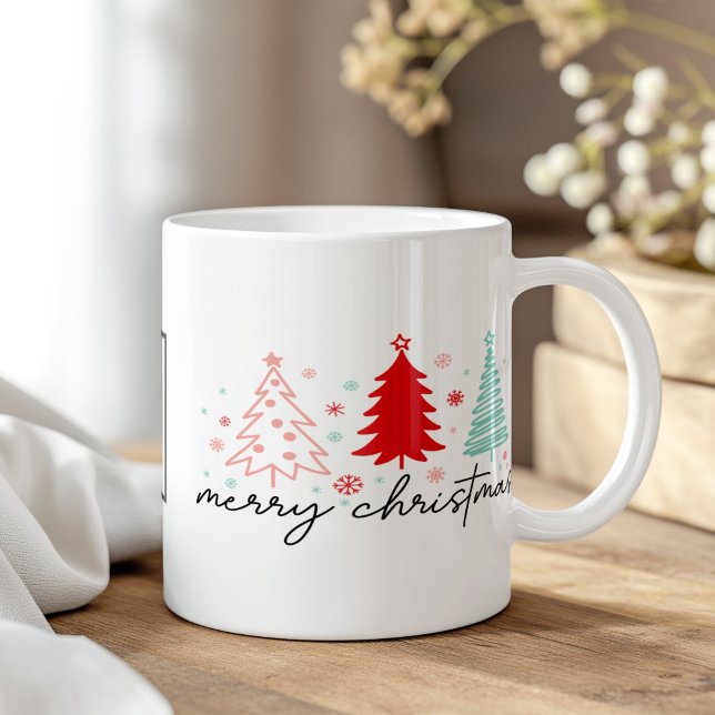 Modern Boho Custom Logo Christmas Gift Mug (Modern Boho Custom Logo Christmas Gift Mug on a boho wooden table.)