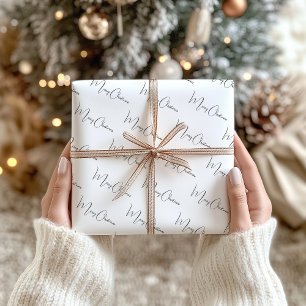 Modern Boho Customisable Script Text Christmas Wrapping Paper Sheet