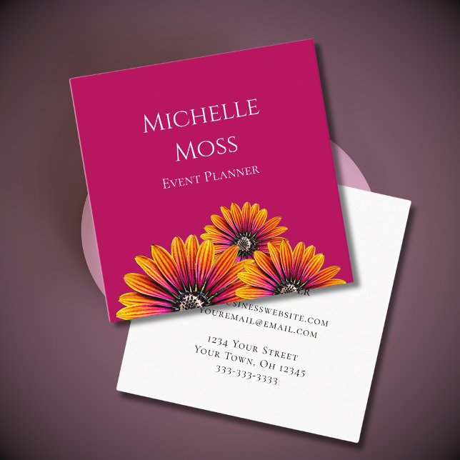 Modern Boho Daisies Elegant Whimsical Floral   Square Business Card (Creator Uploaded)