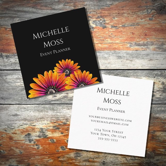 Modern Boho Daisies Trendy Floral   Square Business Card (Creator Uploaded)