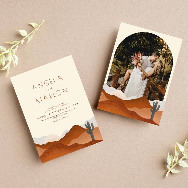 Modern Boho Desert Terracotta Wedding Arch Photo Invitation (Creator Uploaded)