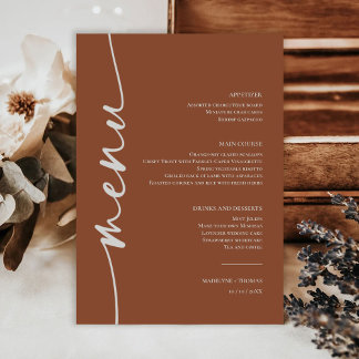 Modern Boho Desert Terracotta Wedding Dinner Menu