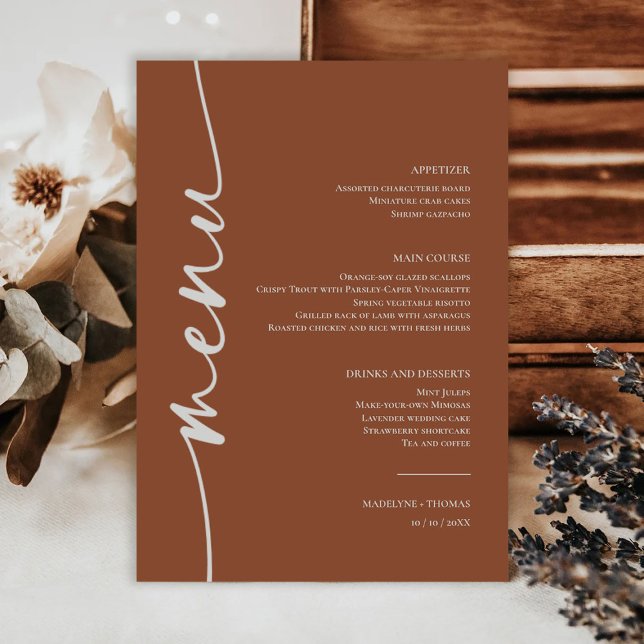 Modern Boho Desert Terracotta Wedding Dinner  Menu (Creator Uploaded)