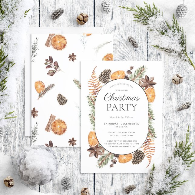 Modern Boho Dried Orange Christmas Party Invitation (Creator Uploaded)