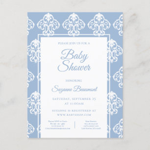 Modern Boho Dusky Blue White Baby Shower Announcement Postcard
