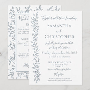 Modern Boho Dusty Blue Botanical Minimal Wedding Invitation