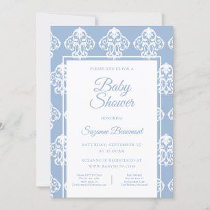 Modern Boho Dusty Blue White Baby Shower Invitation