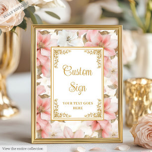 Modern boho dusty pink flowers gold 8x10 sign