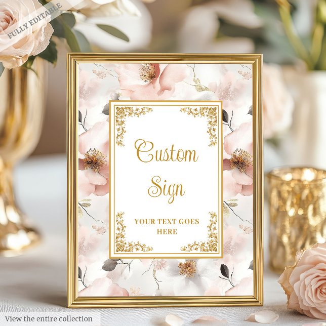 Modern boho dusty pink flowers gold 8x10 sign (Modern boho dusty pink flowers gold 8x10 sign)