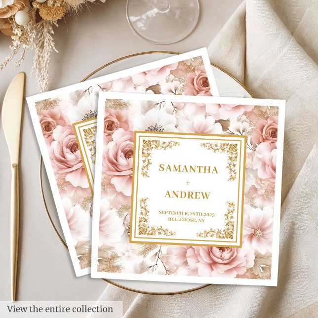 Modern boho dusty pink gold floral wedding napkins (Modern boho dusty pink gold floral wedding napkins)