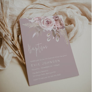 Modern Boho Dusty Rose Baptism Invitation