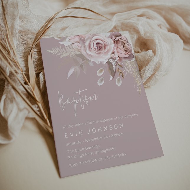 Modern Boho Dusty Rose Baptism Invitation (Creator Uploaded)
