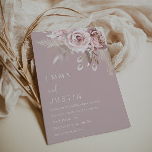 Modern Boho Dusty Rose Blush Floral Wedding Invitation