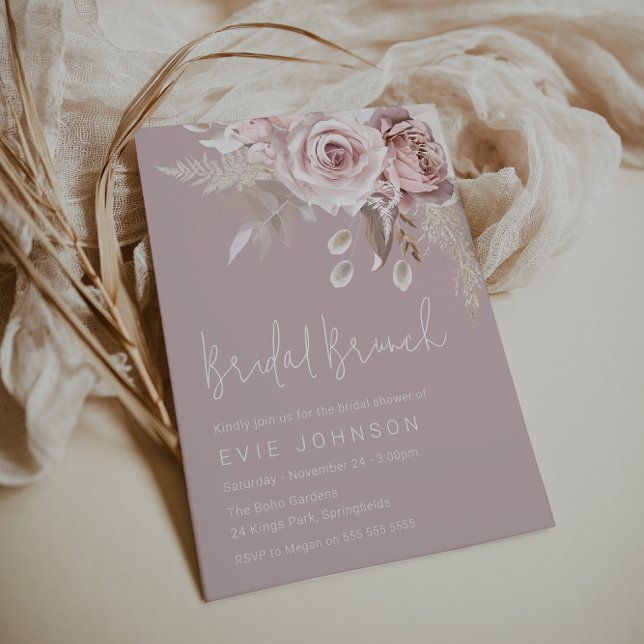 Modern Boho Dusty Rose Bridal Shower Brunch Invitation (Creator Uploaded)