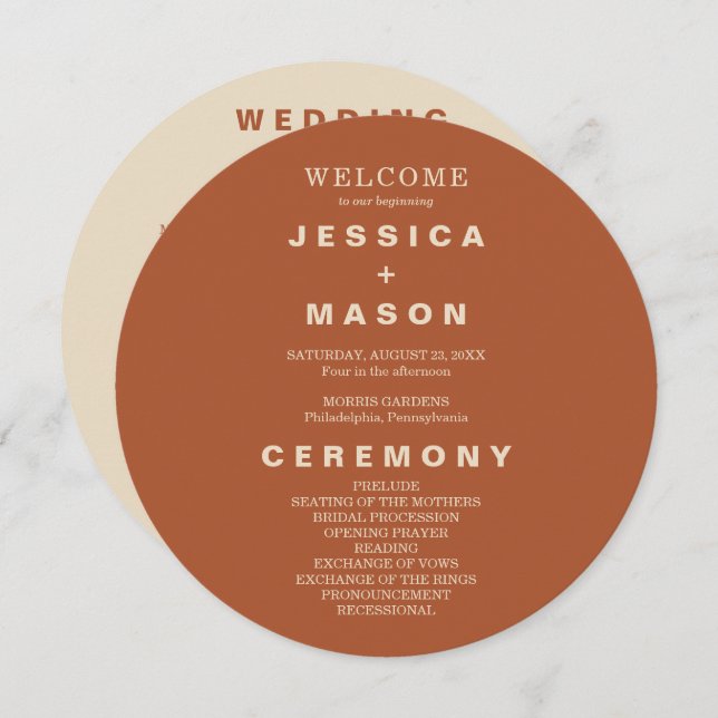 Modern Boho Earth Tone Circle Wedding Program Programme (Front/Back)