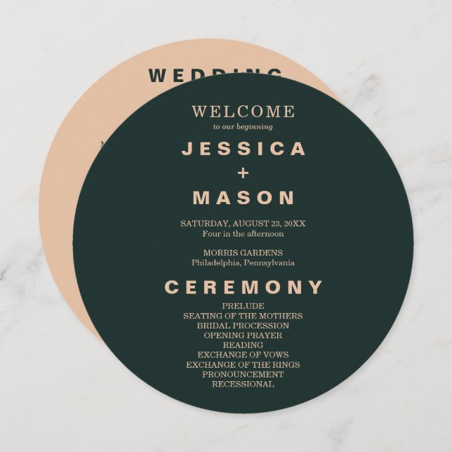 Modern Boho Earth Tone Circle Wedding Program Programme (Front/Back)
