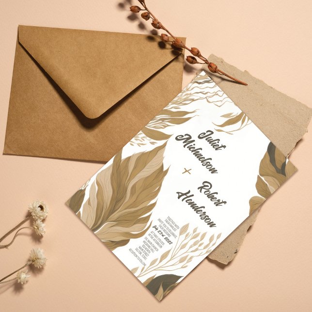 Modern Boho Earth Tone Foliage Wedding Invitation (Creator Uploaded)