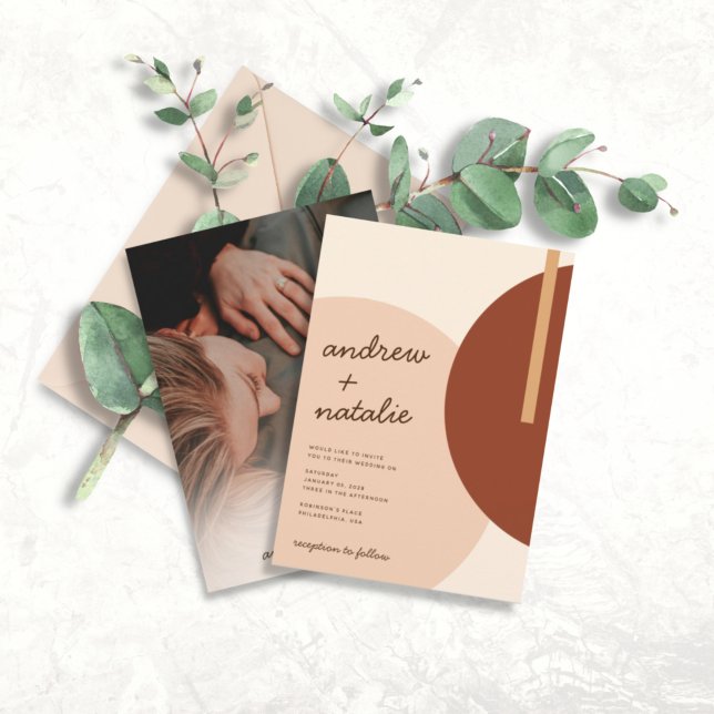 Modern Boho Earth-toned Abstract Circles Wedding Invitation (Creator Uploaded)