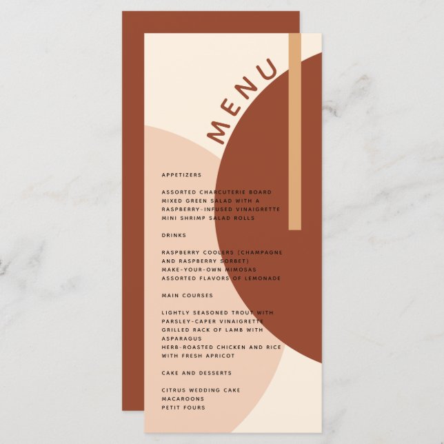 Modern Boho Earth-toned Abstract Circles Wedding Menu (Front/Back)
